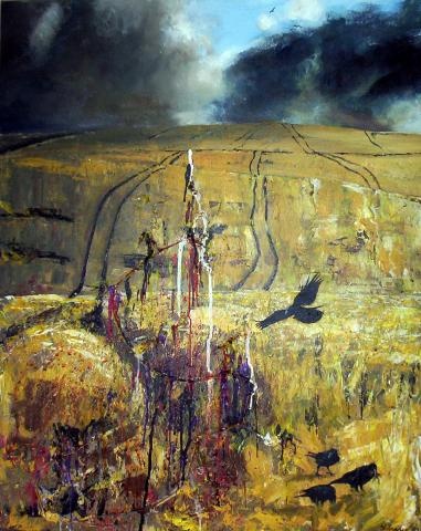 "Crows in Cornfield"-- Artwork by Teresa Tanner,  Landscape Artist